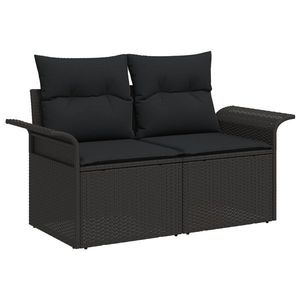 vidaXL Set de masă pentru grădină cu perne, 5 piese, negru, poliratan imagine
