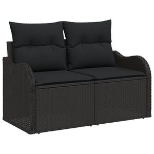 Set de canapele pentru grădină vidaXL cu perne Negru Ratan Poli de 9 piese, Canapea de grădină vidaXL cu 2 locuri cu depozitare și perne Negru Ratan Poli imagine