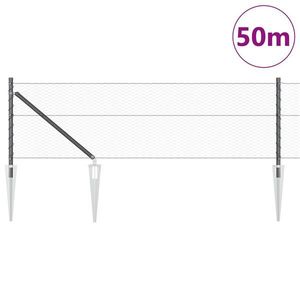 VidaXL Gard Hexagonal Gri 0, 6x50 m Oțel, VidaXL Stâlpi de Gard cu Vârf 13 buc Ø32 mm 80 cm Oțel Galvanizat imagine