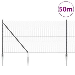 Îngrădire Hexagonală vidaXL Gri 1x50 m Oțel, Stâlpi de Îngrădire vidaXL cu Vârf 13 buc Ø32 mm 120 cm Oțel Galvanizat imagine