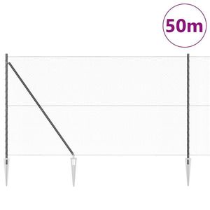 vidaXL Gard Hexagonal Gri 1.6x50 m Oțel, Stâlpi de gard vidaXL cu vârf 13 buc Ø32 mm 180 cm Oțel zincat imagine