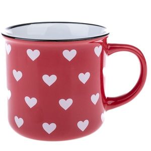 Cană ceramică, roșu cu inimioare albe, 300 ml imagine