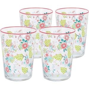 Set 4 pahare Flowers & Fruits 510 ml , roz, roz imagine