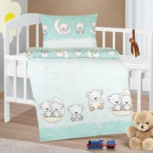 Lenjerie de pat pentru pătuț Bellatex AgataBear mint, 90 x 135 cm, 45 x 60 cm imagine