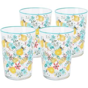 Set 4 pahare Flowers & Fruits 510 ml , albastru, albastru imagine