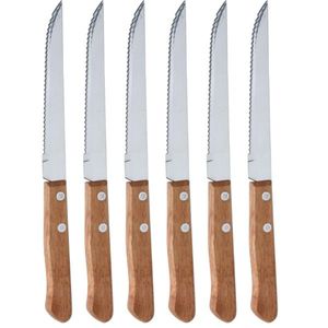 Set de 6 cuțite de friptură din oțel inoxidabil cumâner din lemn imagine
