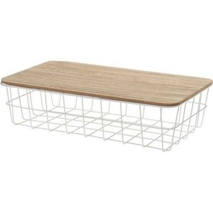 Coș metalic cu capac din lemn Lot, 40 x 23 x 10 cm imagine