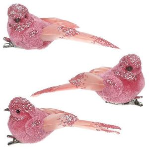 Decorațiune păsări cu clemă, roz, 10 x 4 x 4 cm, set 3 bc. imagine