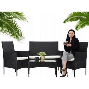 Set de grădină din rattan Aldotrade GardenLine, negru + brațe crem imagine
