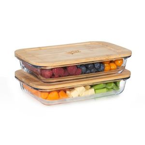 Klarstein Cutie cu capac, set de 1 litru, 2 recipiente din sticlă de bambus imagine