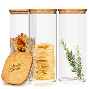 Klarstein Recipient pătrat pentru păstrarea alimentelor cu capac din bambus, etanș la aer, cu sigiliu din silicon, 10 × 20, 5 × 10 cm, 3 x 1500 ml imagine