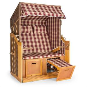 Blumfeldt Hiddensee scaun plaja XL 2 locuri 118 cm , pin si răchită rosu / cu carouri albe imagine