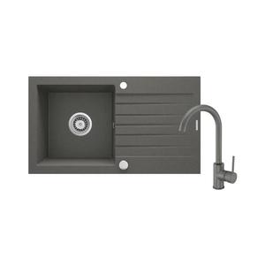 Chiuvetă de bucătărie Deante ZQZVT113 ZORBA 76x44 cm+ baterie de chiuvetă granit/grafit metalic imagine