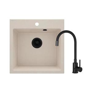 Chiuvetă de bucătărie Deante ZQJN5103 EVORA 50x50 cm + baterie de chiuvetă granit/bej imagine