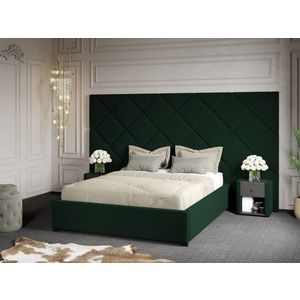 Pat Tapitat cu Panou 305x171 C4 Dubai cu somiera fixa Verde Inchis - Velluto 27 140x200 imagine