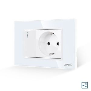 Intrerupator Simplu Cap Scara + Priza cu Rama din Sticla LUXION, Standard Italian, 3M imagine