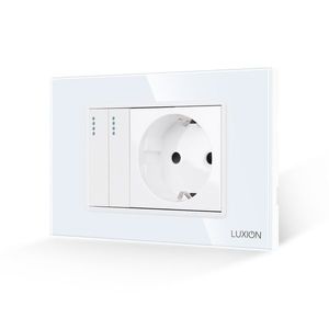 Intrerupator Dublu + Priza cu Rama din Sticla LUXION, Standard Italian, 3M imagine