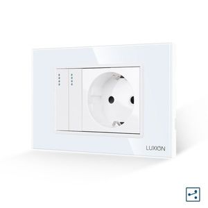 Intrerupator Dublu Cap Scara + Priza cu Rama din Sticla LUXION, Standard Italian, 3M imagine