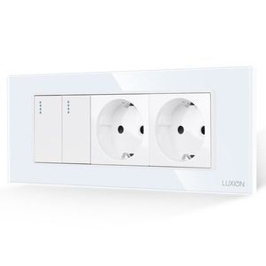 Intrerupator Dublu + 2 Prize cu Rama din Sticla LUXION, Standard Italian, 6M imagine