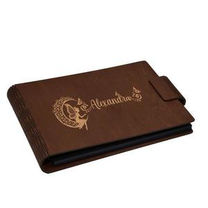 Album foto A5 personalizat, din lemn, Maro, Piksel, GuestBook, Caiet amintiri copii, Zana pe Luna cu nume imagine