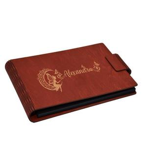 Album foto A5 personalizat, din lemn, Rosu, Piksel, GuestBook, Caiet amintiri copii, Zana pe Luna cu nume imagine