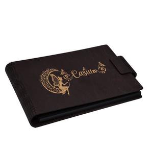 Album foto A5 personalizat, din lemn, Wenge, Piksel, GuestBook, Caiet amintiri copii, Zana pe Luna cu nume imagine