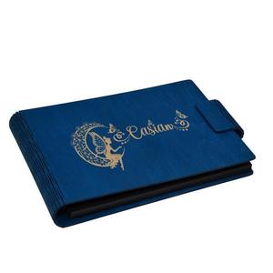 Album foto A5 personalizat, din lemn, Albastru, Piksel, GuestBook, Caiet amintiri copii, Zana pe Luna cu nume imagine