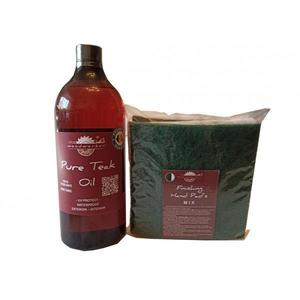Kit intretinere mobilier lemn masiv, Prep’N Shine-Pure Teak Oil & Hand Pad’s Mix Abrasive, alb, negru verde, 1000 ml, interior, exterior, woodworker imagine