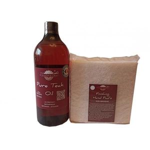 Kit intretinere mobilier lemn masiv, Prep’N Shine-Pure Teak Oil & Hand Pad’s Non Abraziv alb, 1000 ml, interior, exterior, woodworker imagine