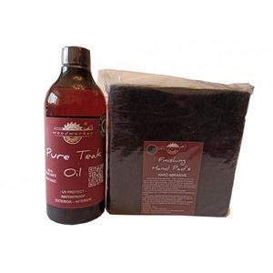 Kit intretinere mobilier lemn masiv, Prep’N Shine-Pure Teak Oil & Hand Pad’s Hard Abrasive negru, 500 ml, interior, exterior, woodworker imagine