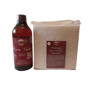 Kit intretinere mobilier lemn masiv, Prep’N Shine-Pure Teak Oil & Hand Pad’s Non Abraziv alb, 500 ml, interior, exterior, woodworker imagine