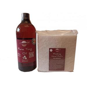 Kit intretinere mobilier lemn masiv, Prep’N Shine-Pure Tung Oil & Hand Pad’s Non Abraziv alb, 1000 ml, food-safe, non toxic, woodworker imagine