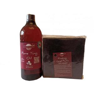 Kit intretinere mobilier lemn masiv, Prep’N Shine-Pure Tung Oil & Hand Pad’s Hard Abrasive negru, 1000 ml, food-safe, non toxic, woodworker imagine