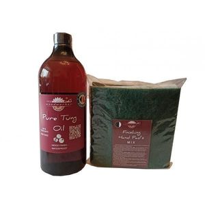 Kit intretinere mobilier lemn masiv, Prep’N Shine-Pure Tung Oil & Hand Pad’s Mix Abrasive, alb, negru, verde, 1000 ml, food-safe, non toxic, woodworker imagine