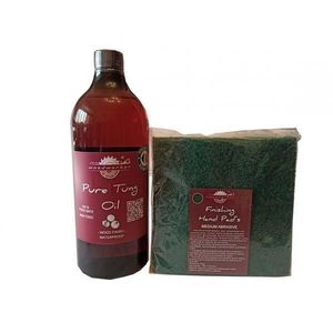 Kit intretinere mobilier lemn masiv, Prep’N Shine-Pure Teak Oil &Hand Pad’s Medium Abrasive verde, 1000 ml, interior, exterior, woodworker imagine