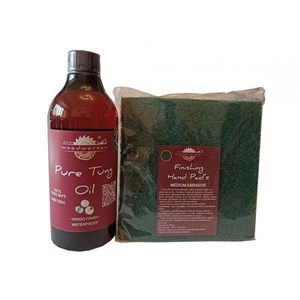 Kit intretinere mobilier lemn masiv, Prep’N Shine-Pure Teak Oil & Hand Pad’s Medium Abrasive verde, 500 ml, interior, exterior, woodworker imagine