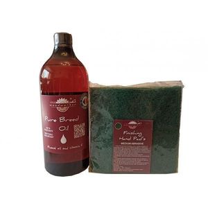 Kit intretinere mobilier lemn masiv, Prep’N Shine-Pure Breed Oil & Hand Pad’s Medium Abrasive verde, 1000 ml, food-safe, non toxic, woodworker imagine