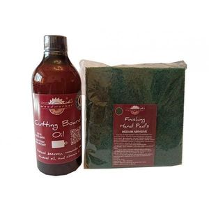 Kit intretinere mobilier lemn masiv, Prep’N Shine-Cutting Board Oil & Hand Pad’s Medium Abrasive, verde, 500 ml, tocatoare, food-safe, non toxic, woodworker imagine
