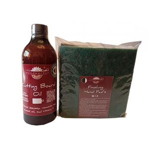 Kit intretinere mobilier lemn masiv, Prep’N Shine-Cutting Board Oil & Hand Pad’s Mix Abrasive, alb, negru verde, 500 ml, tocatoare, food-safe, non toxic, woodworker imagine