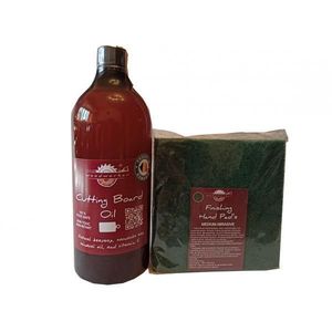 Kit intretinere mobilier lemn masiv, Prep’N Shine-Cutting Board Oil & Hand Pad’s Medium Abrasive, verde, 1000 ml, tocatoare, food-safe, non toxic, woodworker imagine