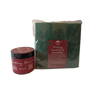 Kit intretinere mobilier lemn masiv, Prep’N Shine-Cutting Board Wax & Hand Pad’s Medium Abrasive, verde, 200 ml, tocatoare, food-safe, non toxic, woodworker imagine
