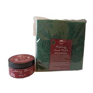 Kit intretinere mobilier lemn masiv, Prep’N Shine-Cutting Board Wax & Hand Pad’s Medium Abrasive, verde, 100 ml, tocatoare, food-safe, non toxic, woodworker imagine