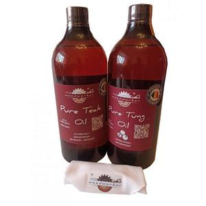 Pachet intretinere lemn masiv, interior, exterior, Dual Pack, Pure Tung Oil, 1000ml, Pure Teak Oil, 1000ml, laveta bumbac, food safe, woodworker imagine