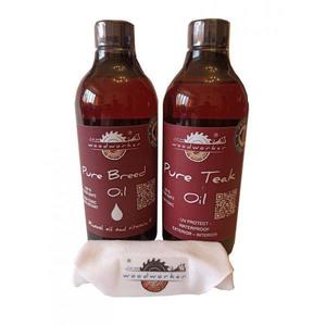 Pachet intretinere lemn masiv, Dual Pack, Pure Breed Oil, 500 ml, Pure Teak Oil, 500ml, laveta bumbac, non toxic, mobilier, tocatoare, woodworker imagine