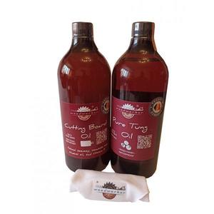 Pachet intretinere lemn masiv, interior, exterior, Dual Pack, Pure Tung Oil, 1000ml, Cutting Board Oil, 1000ml, laveta bumbac, food safe, woodworker imagine
