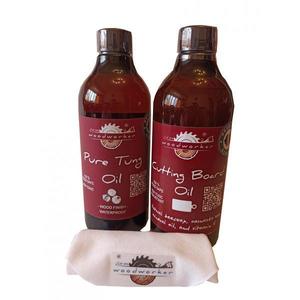 Pachet intretinere lemn masiv, interior, exterior, Dual Pack, Pure Tung Oil, 500ml, Cutting Board Oil, 500ml, laveta bumbac, food safe, woodworker imagine