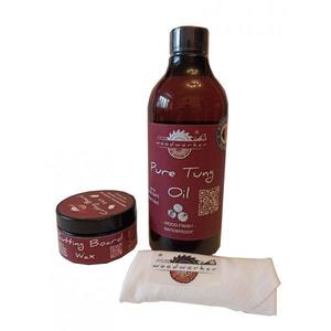 Set finisare-ceruire mobilier lemn masiv, Mix’N Match Pure Tung Oil, 500 ml, Cutting Board Wax, 100 ml, laveta bbc imagine