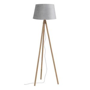 Lampadar Wallas, Bizzotto, D52x152 cm, 1 x E27, 40W, lemn de stejar/terilena catifelata, gri imagine