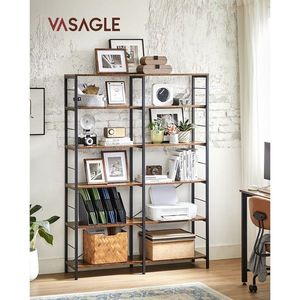Biblioteca cu 6 rafturi, Vasagle, Industrial, 120x30x172.5 cm. PAL/otel, maro imagine