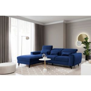 Coltar extensibil stanga 4 locuri ELTAP, Foble, 267x196x100 cm, lemn/poliester, albastru inchis imagine